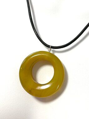 Genuine Yellow Agate Donut Necklace, Large Translucent Gemstone Cord Necklace